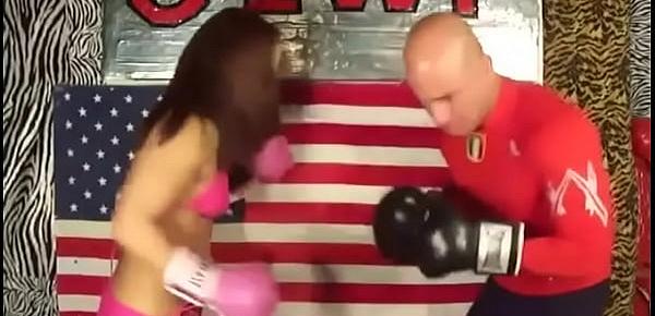  Female Body Builder Boxer vs Man in Belly Punching Boxing Match